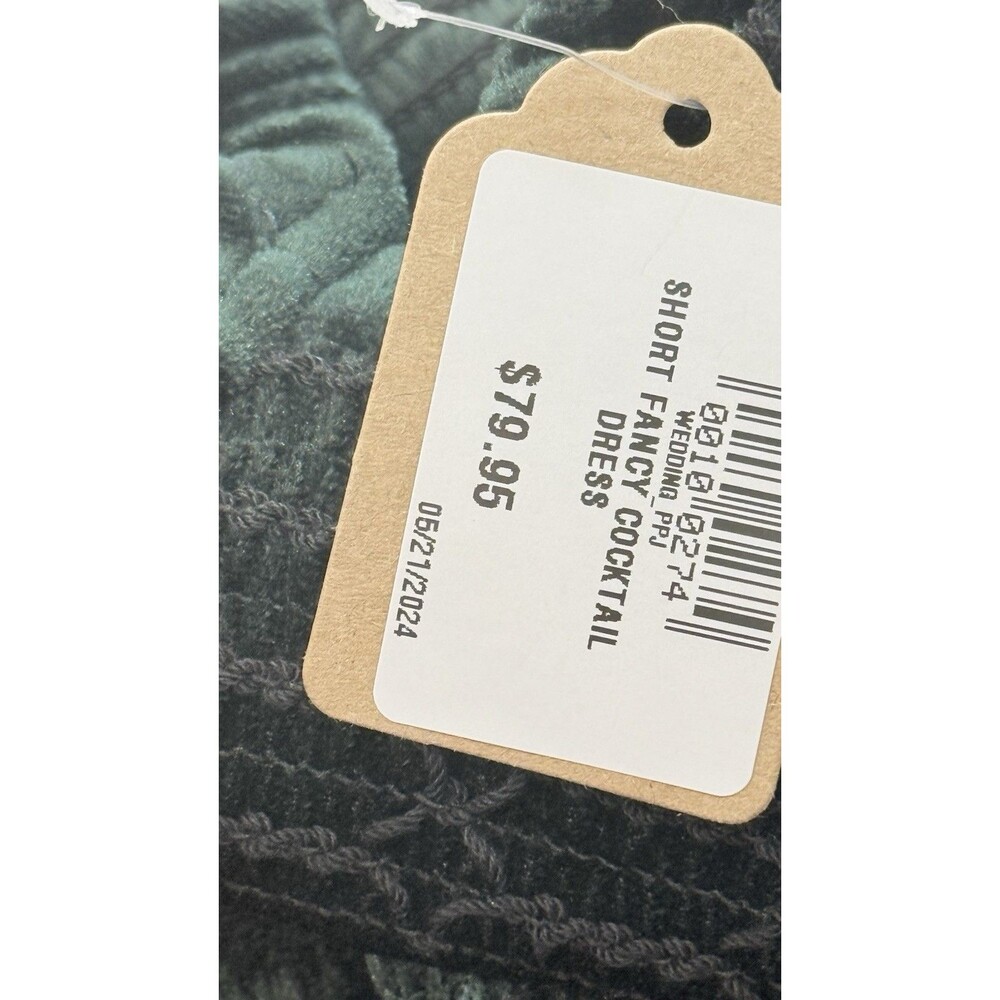 Chelsea & Violet size L Women’s Green Velvet Smocked Babydoll Mini Dress - Picture 14 of 15